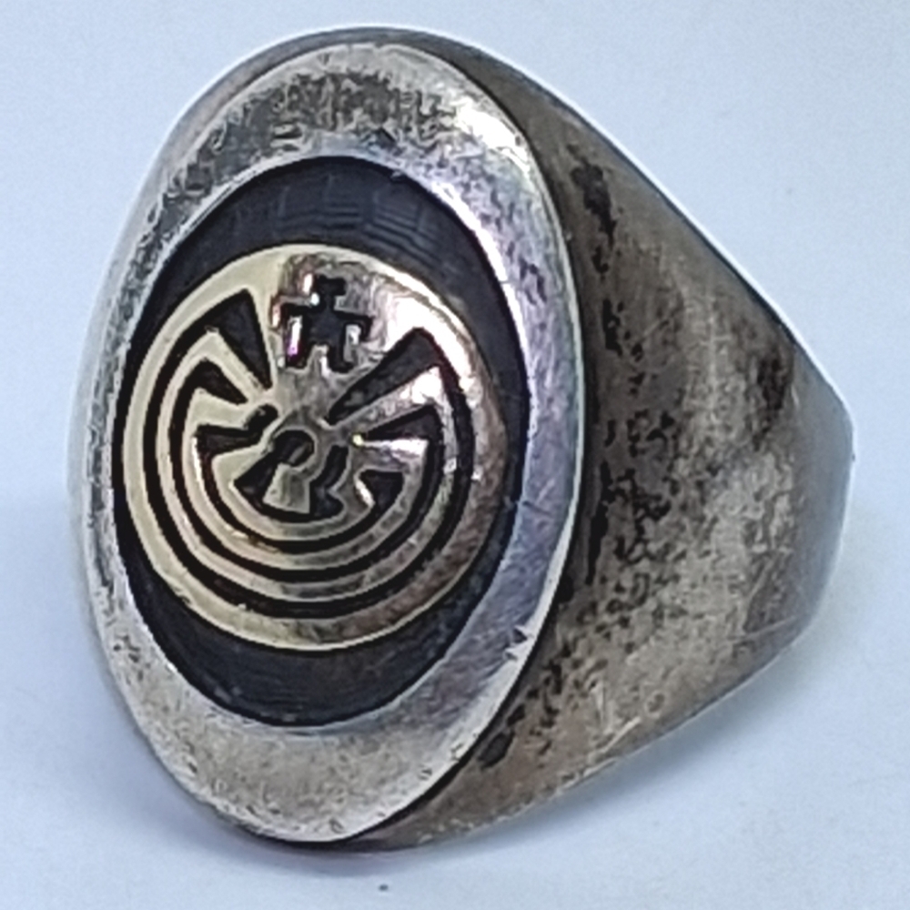 * 14k Gold & 925 Sterling Silver Hopi Man In The Maze Ring By Jason Takala